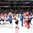 KAMLOOPS, BC - APRIL 3: Canada's Marie-Philip Poulin #29 and Finland's Meeri Raisanen #18 along with Michelle Karvinen #21 and Charline Labonte #32 shake hands following Canada's 5-3 semifinal round win at the 2016 IIHF Ice Hockey Women's World Championship. (Photo by Andre Ringuette/HHOF-IIHF Images)

